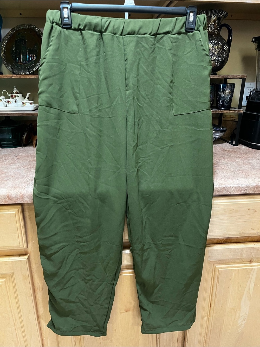 Women’s Olive Green Elastic-Waist Casual Pants